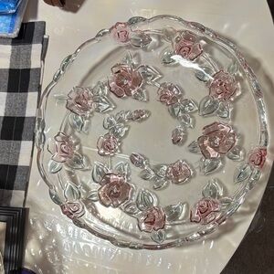 Elegant Pink and Clear Mikasa Bella Rose Pink Glass Floral Plate